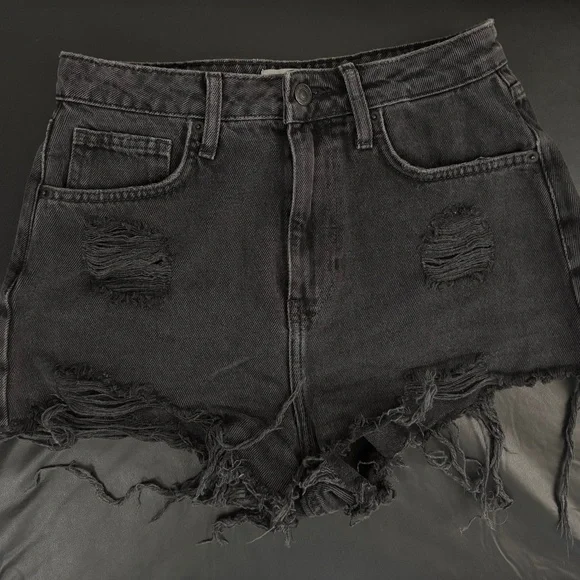High Waist Black Jean Shorts - Picture 1 of 2